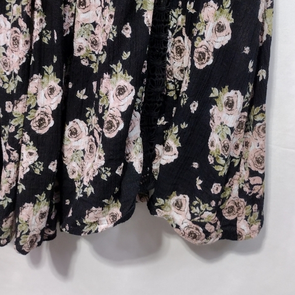 Rebellion Floral Dress Women's M Black Pink Cottagecore Peasant Retro 90s Y2K - Picture 4 of 9